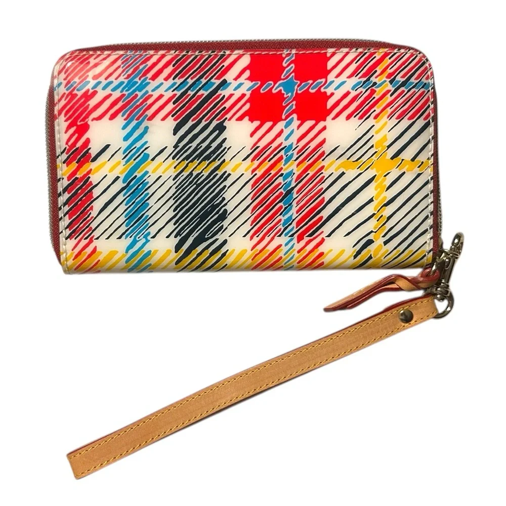 Dooney & Bourke Chatham Plaid White/Red/Blue Zip Wallet Vinyl With Leather Trim - Picture 3 of 5